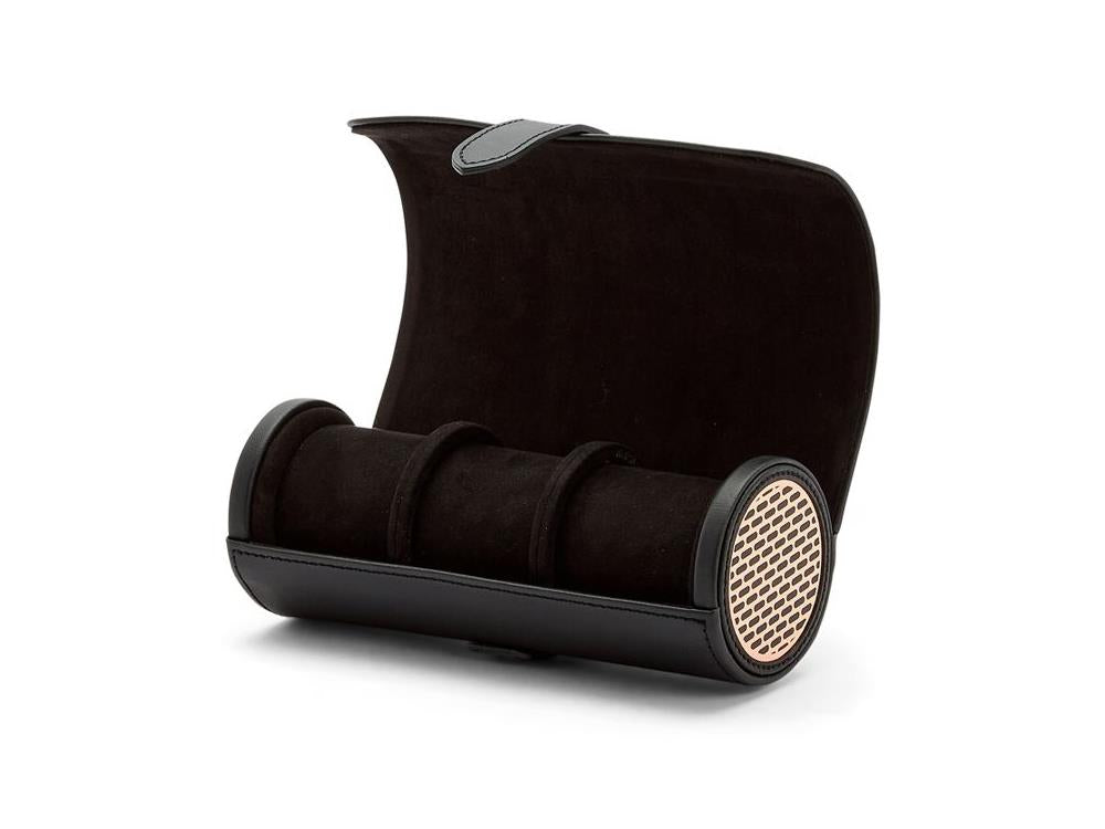 WOLF Axis Uhrenrolle, 3 Uhren, Schwarz, Leder, 488416