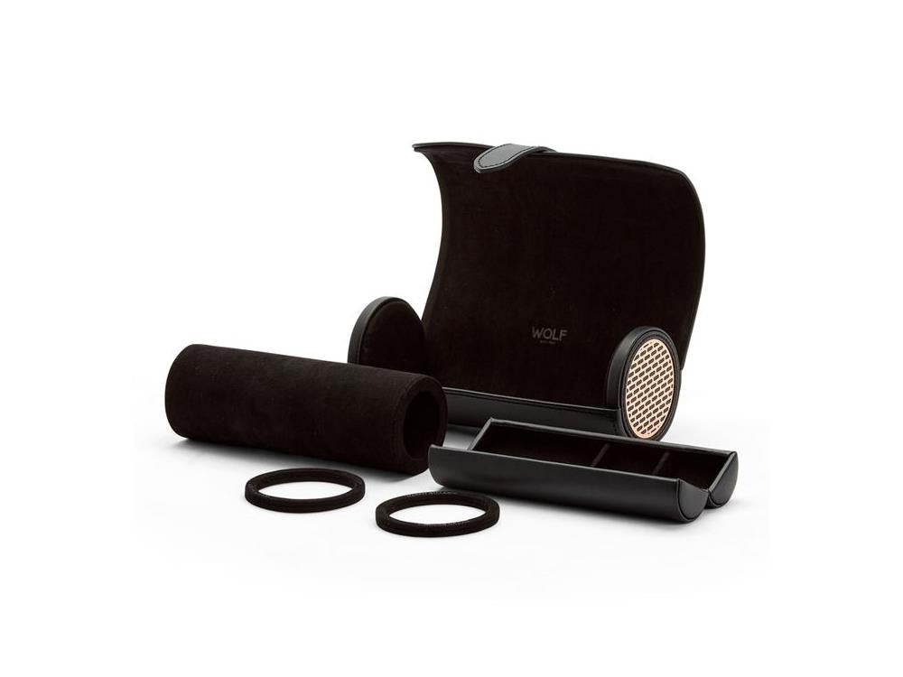 WOLF Axis Uhrenrolle, 3 Uhren, Schwarz, Leder, 488416