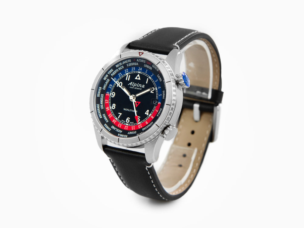 Alpina Startimer Pilot Quartz Worldtimer Uhr, 41 mm, Schwarz, AL-255BRB4S26