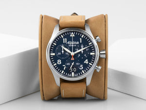 Alpina Startimer Pilot Chronograph Big Date Quartz Uhr, AL-372, Blau, Lederband