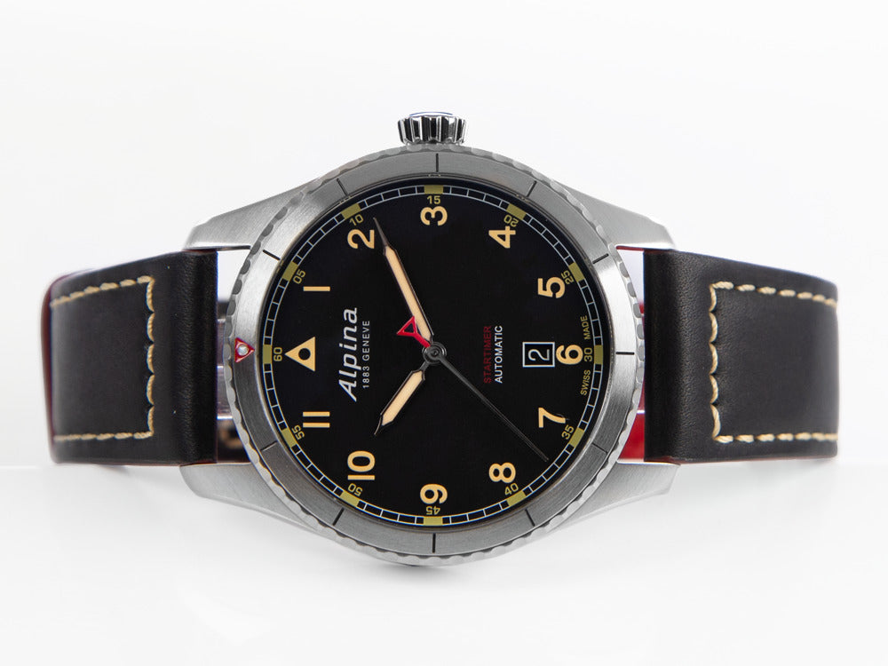 Alpina Startimer Pilot Automatik Uhr, 41 mm, Schwarz, Tag, AL-525BBG4S26