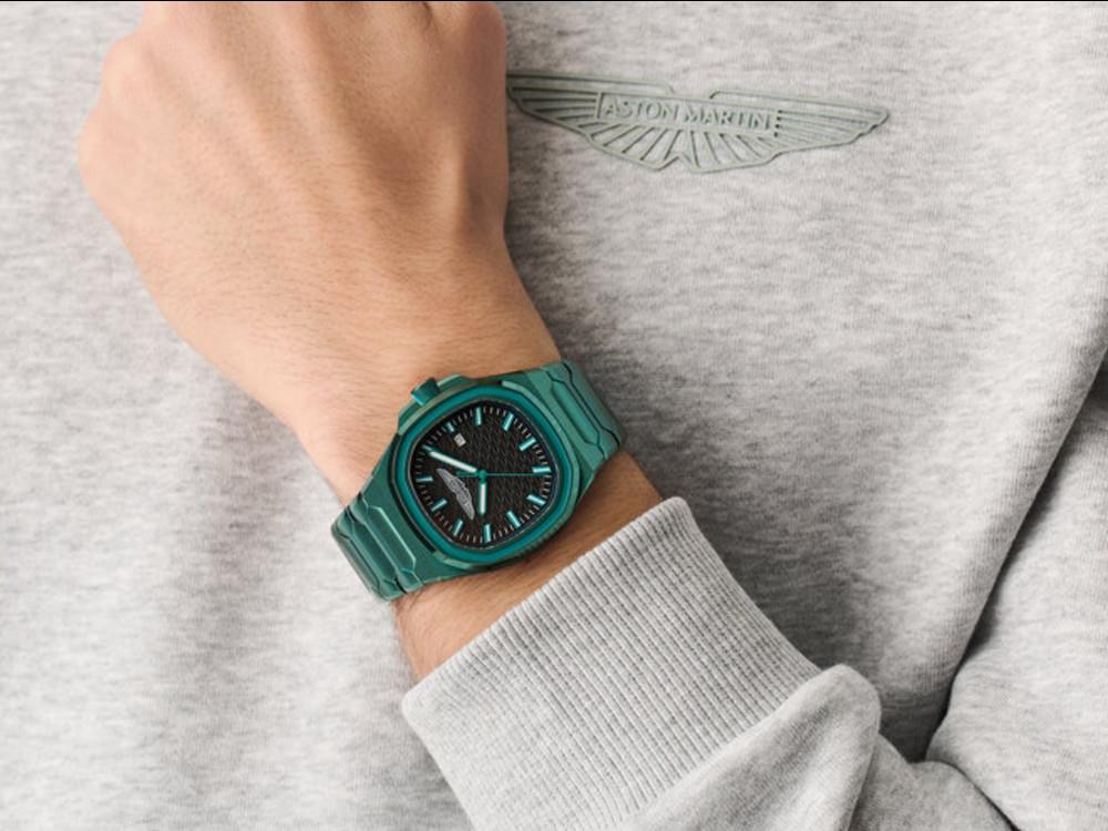 Aston Martin Icon GPQ  Quartz Uhr, Recycelter Stahl, Schwarz, 42 mm, MTIG2S606