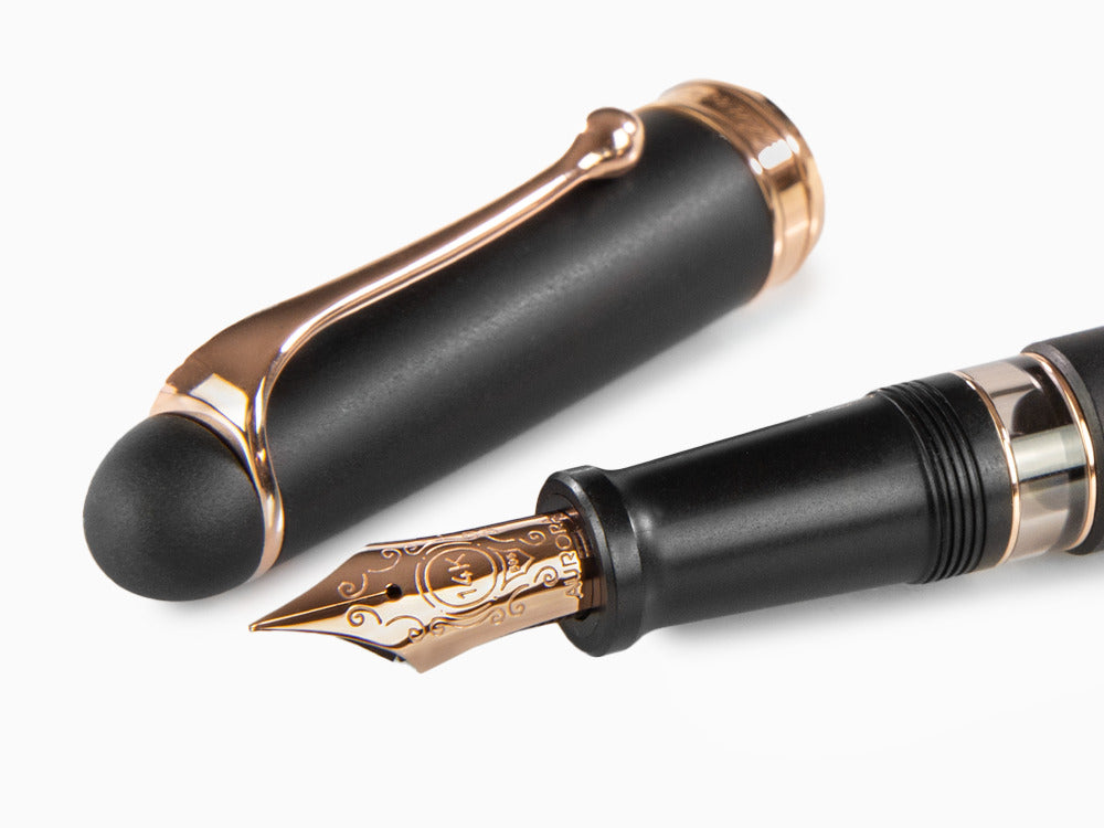 Aurora 88 Black Satin Füllfederhalter, Roségoldene Beschläge, 809-PN