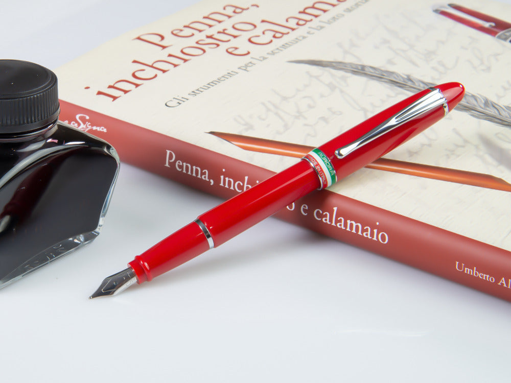 Aurora Ipsilon Italia Füllfederhalter, Edelharz, Rot, Verchromte Akzente