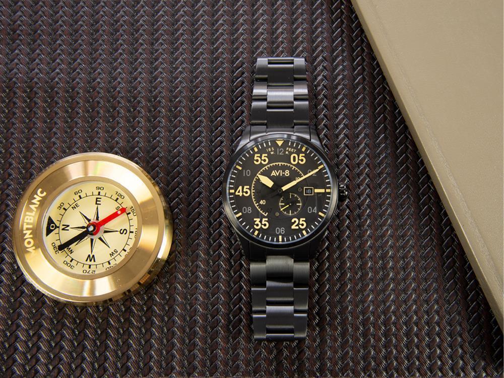 AVI-8 Spitfire Automatik Uhr, PVD, Schwarz, 42 mm, Edelstahl PVD, AV-4073-33