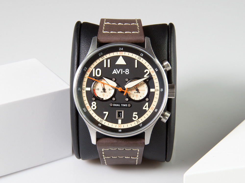 AVI-8 Hawker Hurricane Carey Dual Time Manston Quartz Uhr, Schwarz, AV-4088-01