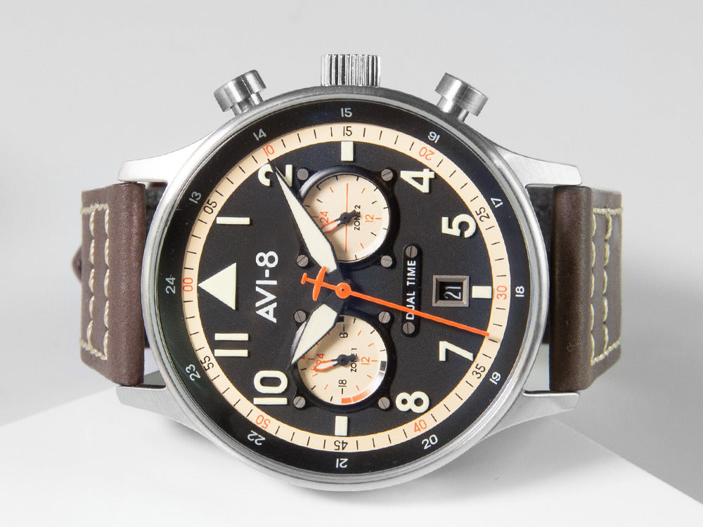 AVI-8 Hawker Hurricane Carey Dual Time Manston Quartz Uhr, Schwarz, AV-4088-01