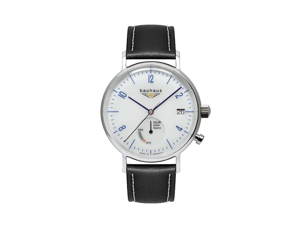 Bauhaus Pure Solar Quartz Uhr mit Reserveanzeige, Weiss, 41 mm, 2114-1