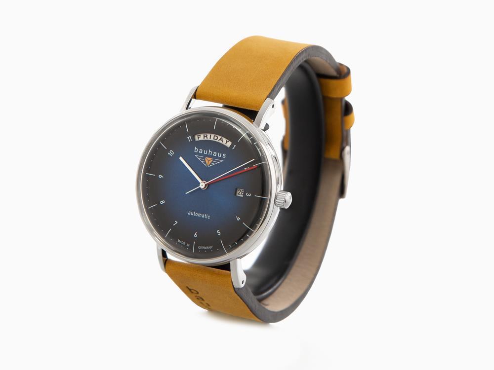 Bauhaus Automatik Uhr, Blau, 41 mm, Tag und Datum, 2162-3