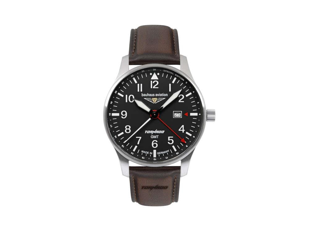 Bauhaus Aviation Tornado GMT Quartz Uhr, Schwarz, 42 mm, Tag, 2744-2