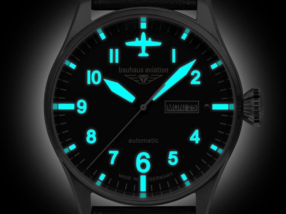 Bauhaus Aviation Tornado Automatik Uhr, Schwarz, 42 mm, Tag und Datum, 2766-3