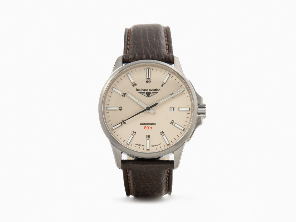 Bauhaus Aviation Automatik Uhr, Titan, Beige, 42 mm, Miyota 8315, 2864-5