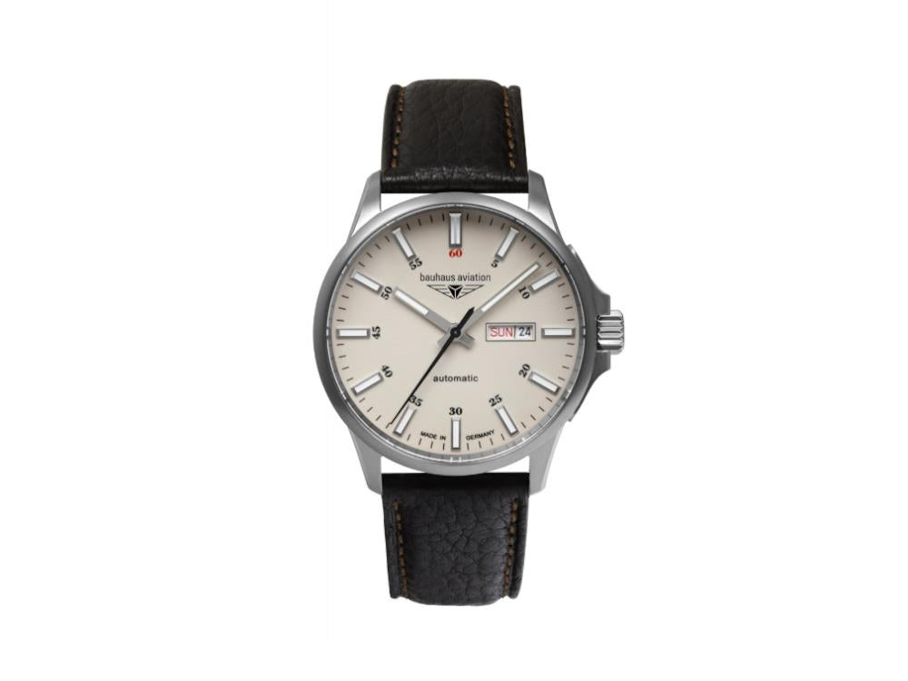Bauhaus Aviation Automatik Uhr, Titan, Beige, 42 mm, 8205, 2866-5
