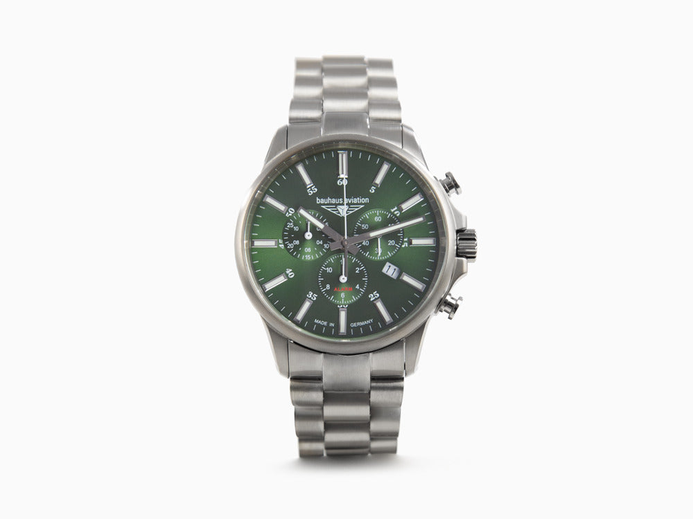 Bauhaus Aviation Quartz Uhr, Titan, Grün, 42 mm, Chronograph, Tag, 2880M-4