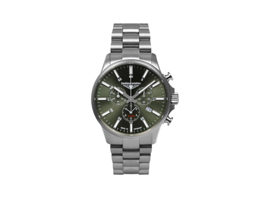 Bauhaus Aviation Quartz Uhr, Titan, Grün, 42 mm, Chronograph, Tag, 2880M-4
