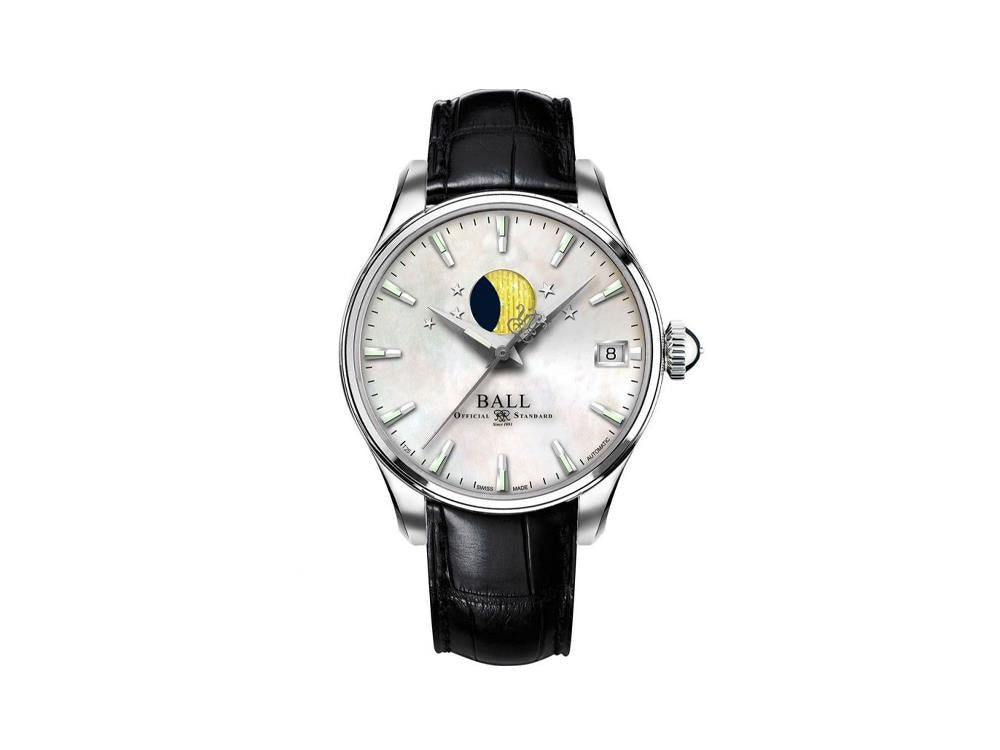 Ball Trainmaster Moon Phase Ladies Automatik Uhr, Ball RR1801, NL3082D-LLJ-WH