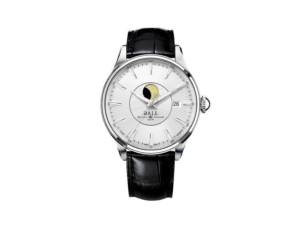 Ball Trainmaster Moon Phase Uhr, RR1801, Silber, NM3082D-LLFJ-SL, Faltschließe