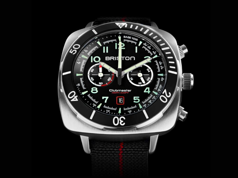 Briston Clubmaster Outdoor Quartz Uhr, Edelstahl, Schwarz, 44 mm, 23144.S.O.1.EB