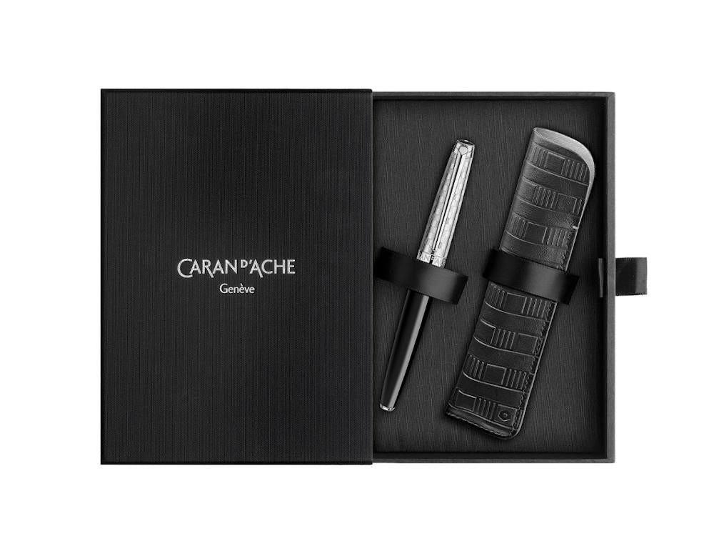 Caran d'Ache Léman Damier Set  Kugelschreiber & Schwarzes Lederetui, 4789.566