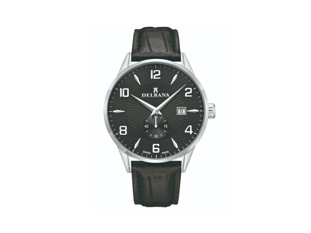 Delbana Classic Retro Quartz Uhr, Schwarz, 42 mm, Lederband, 41601.622.6.034
