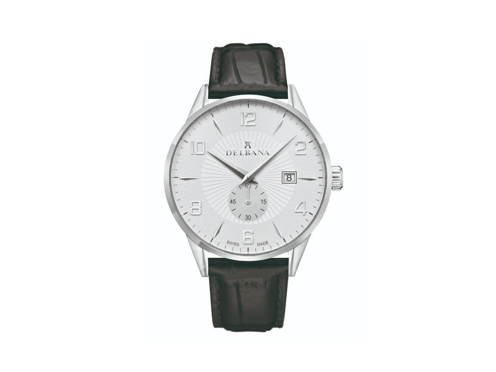 Delbana Classic Retro Quartz Uhr, Silber, 42 mm, Lederband, 41601.622.6.064