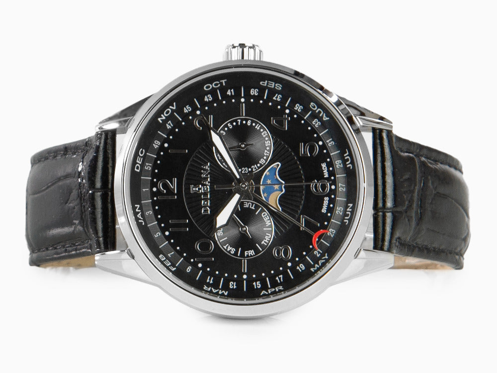 Delbana Classic Retro Moonphase Quartz Uhr, Schwarz, 42 mm, 41601.646.6.034