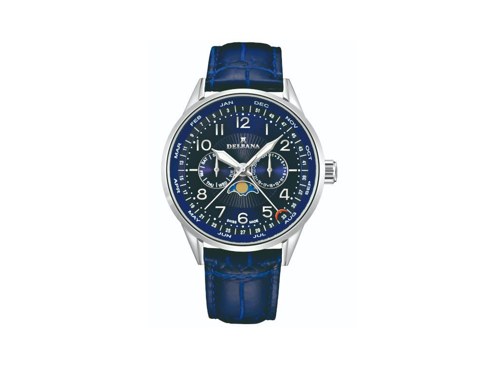 Delbana Classic Retro Quartz Uhr, Blau, 42 mm, Lederband, 41601.646.6.044