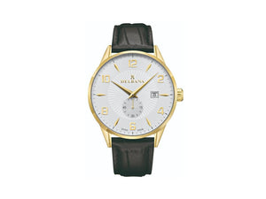 Delbana Classic Retro Quartz Uhr, Weiss, 42 mm, Lederband, 42601.622.6.064