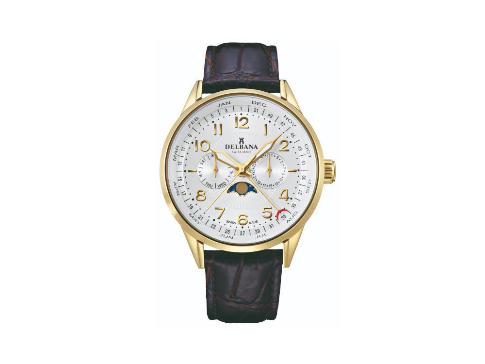 Delbana Classic Retro Moonphase Quartz Uhr, PVD Gold, 42 mm, 42601.646.6.064