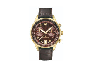 Delbana Classic Retro Quartz Uhr, PVD, Braun, 42 mm, Lederband, 42601.672.6.104