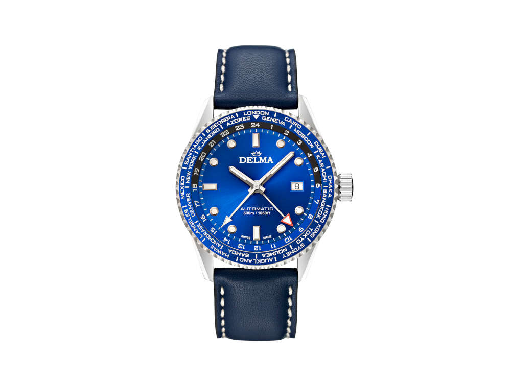 Delma Diver Cayman Worldtimer Automatik Uhr, Blau, 42 mm, 41601.710.6.041