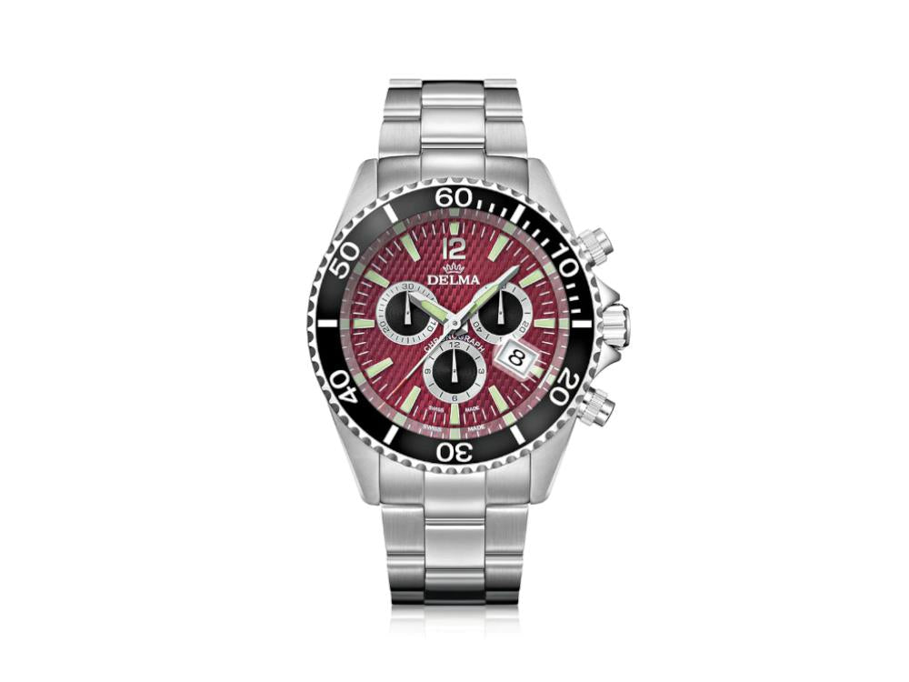 Delma Diver Santiago Chronograph Quartz Uhr, Rot, 43 mm, 20 atm, 41701.564.6.098