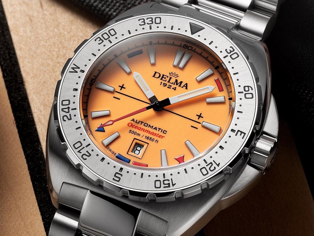 Delma Diver Oceanmaster Lume Uhr, Orange, 44 mm, 41701.670.6.159