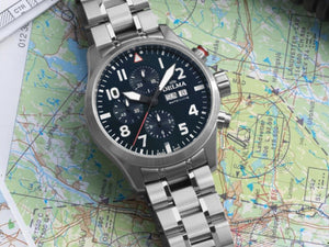 Delma Aero Commander Automatik Uhr, Blau, 45 mm, Chronograph, 41702.580.6.049