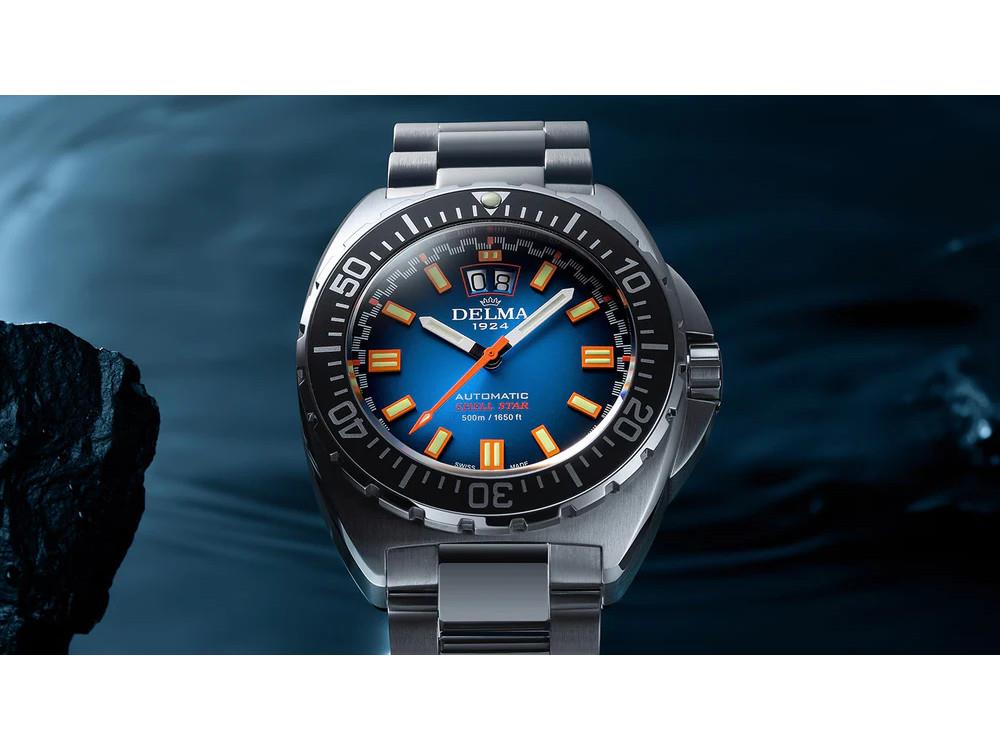 Delma Shell Star Big Date Automatik Uhr, Blau, 44 mm, 41703.736.6.041