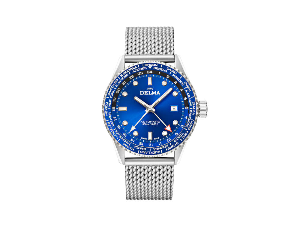 Delma Diver Cayman Worldtimer Automatik Uhr, Blau, 42 mm, 41801.710.6.041
