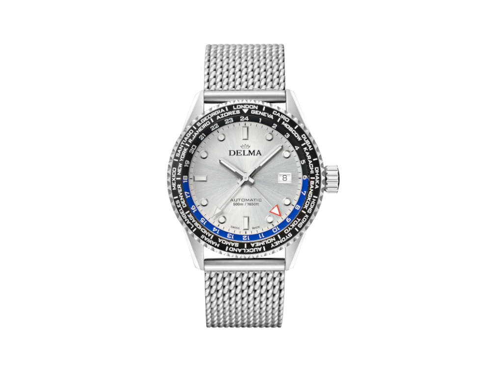 Delma Diver Cayman Worldtimer Automatik Uhr, Silber, 42 mm, 41801.710.6.061