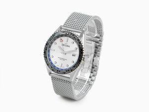 Delma Diver Cayman Worldtimer Quartz Uhr, Silber, 42 mm, 20 atm, 41801.712.6.061