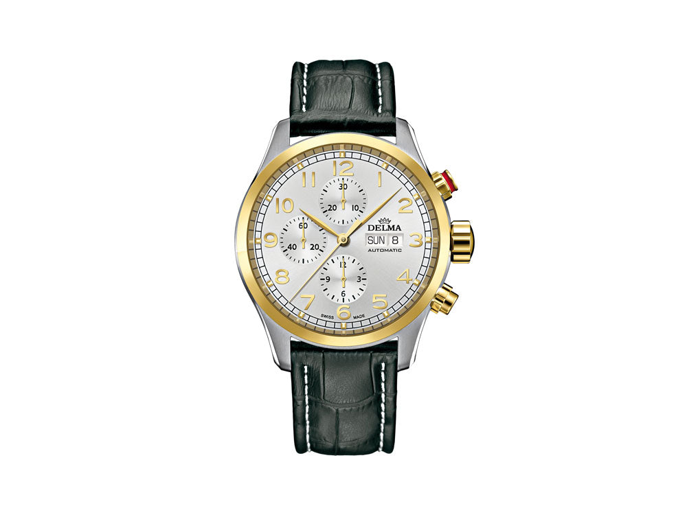 Delma Aero Pioneer Chrono Automatik Uhr, Silber, 45 mm, Leder, 52601.580.6.062