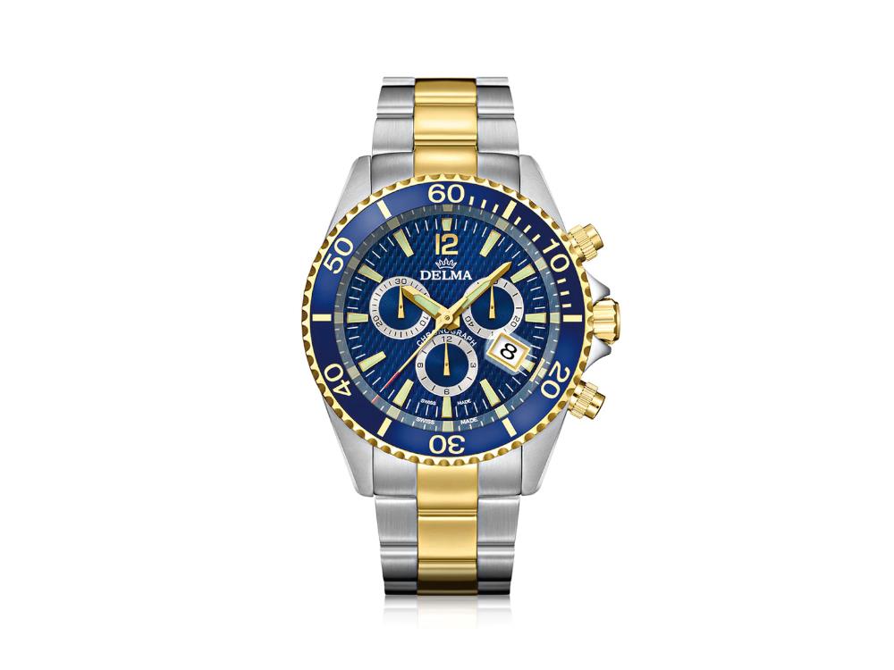 Delma Diver Santiago Chronograph Quartz Uhr, PVD, Blau, 43 mm, 52701.564.6.048