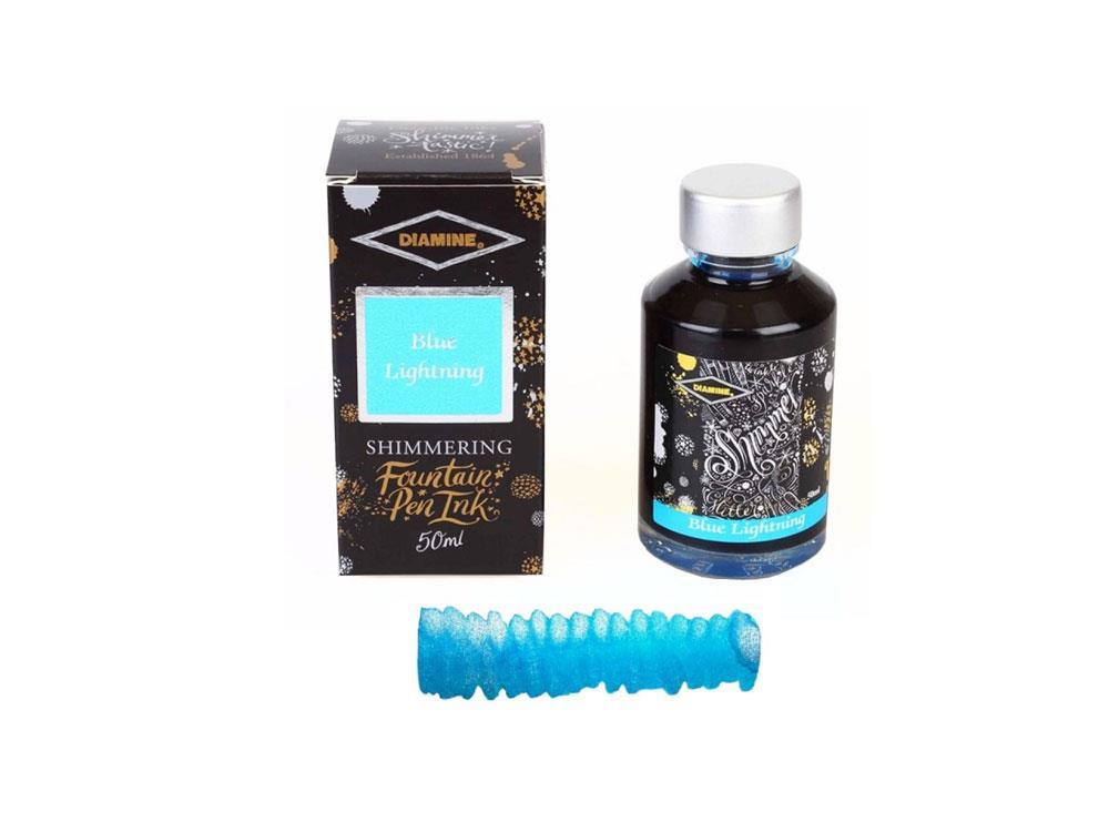 Diamine Shimmering Blue Lightning Tintenfass, 50ml, Glass