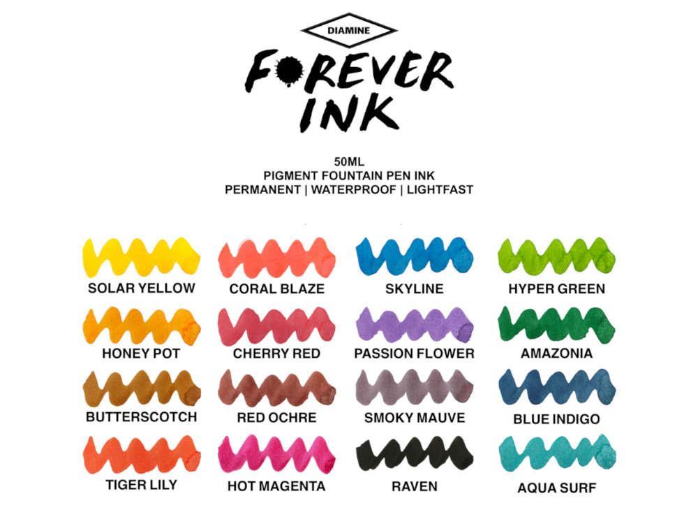Diamine Forever Ink Collection Tintenfass- Permanente Tinte, Coral Blaze, 50ml