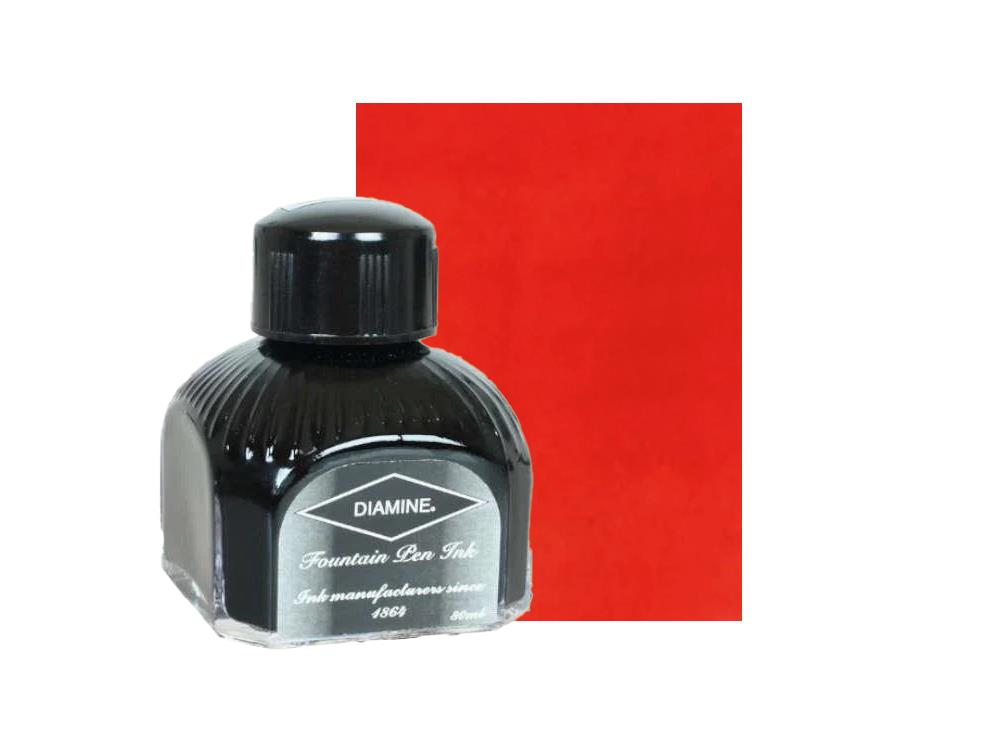 Diamine Tintenfass Poppy Red, 80ml. Italianische Glass Flasche