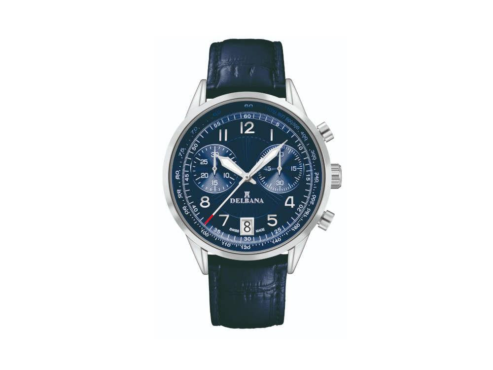 Delbana Classic Retro Chronograph Quartz Uhr, 42 mm, Lederband, 41601.672.6.044