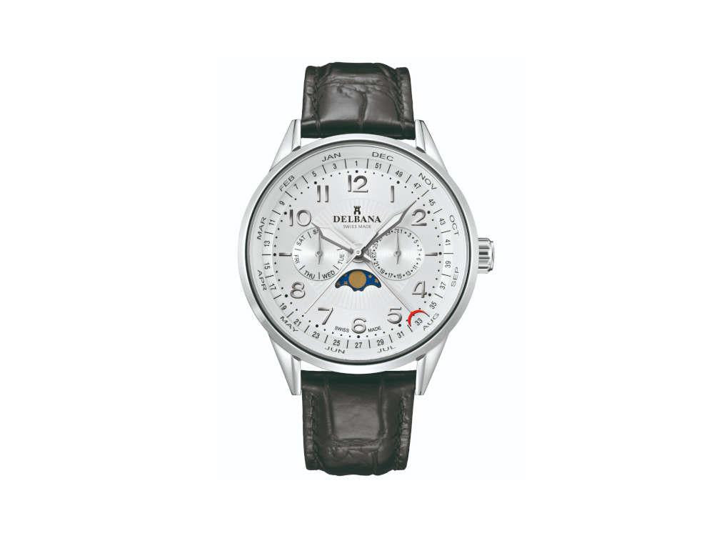 Delbana Classic Retro Moonphase Quartz Uhr, 42 mm, Lederband, 41601.646.6.064