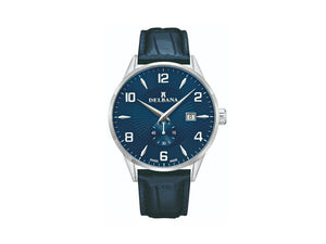 Delbana Classic Retro Quartz Uhr, Blau, 42 mm, Lederband, 41601.622.6.044