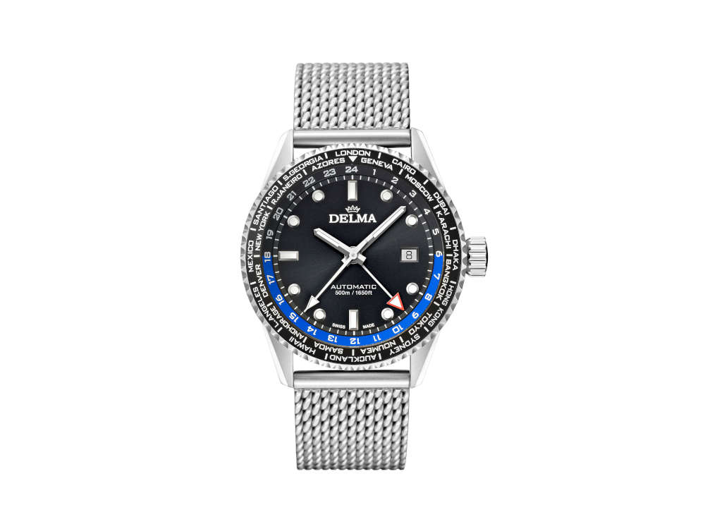 Delma Diver Cayman Worldtimer Automatik Uhr, Schwarz, 42 mm, 41801.710.6.031