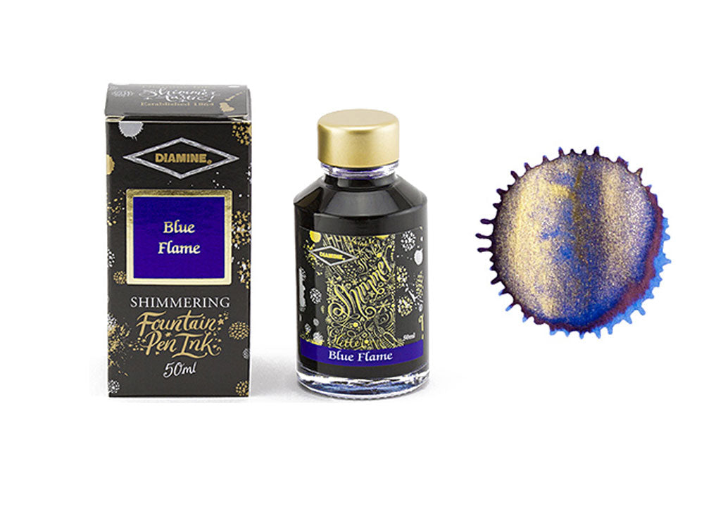 Diamine Shimmering Blue Flame Tintenfass, 50ml, Blau, Glass