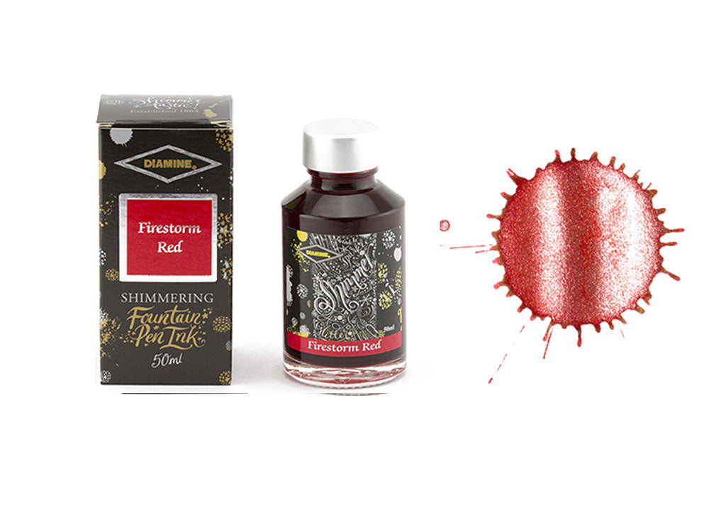 Diamine Shimmering Firestorm Red Tintenfass, 50ml, Rot, Glass