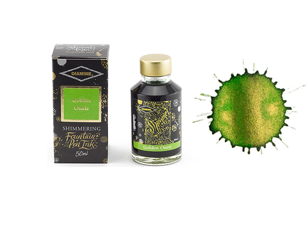 Diamine Shimmering Golden Oasis Tintenfass, 50ml, Grün, Glass
